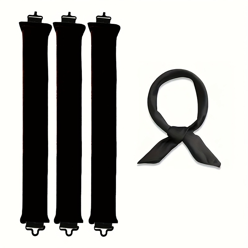 Black Heatless Hair Curler 2 Pack with Satin Scarf and Soft Sponge Rollers for — image 1