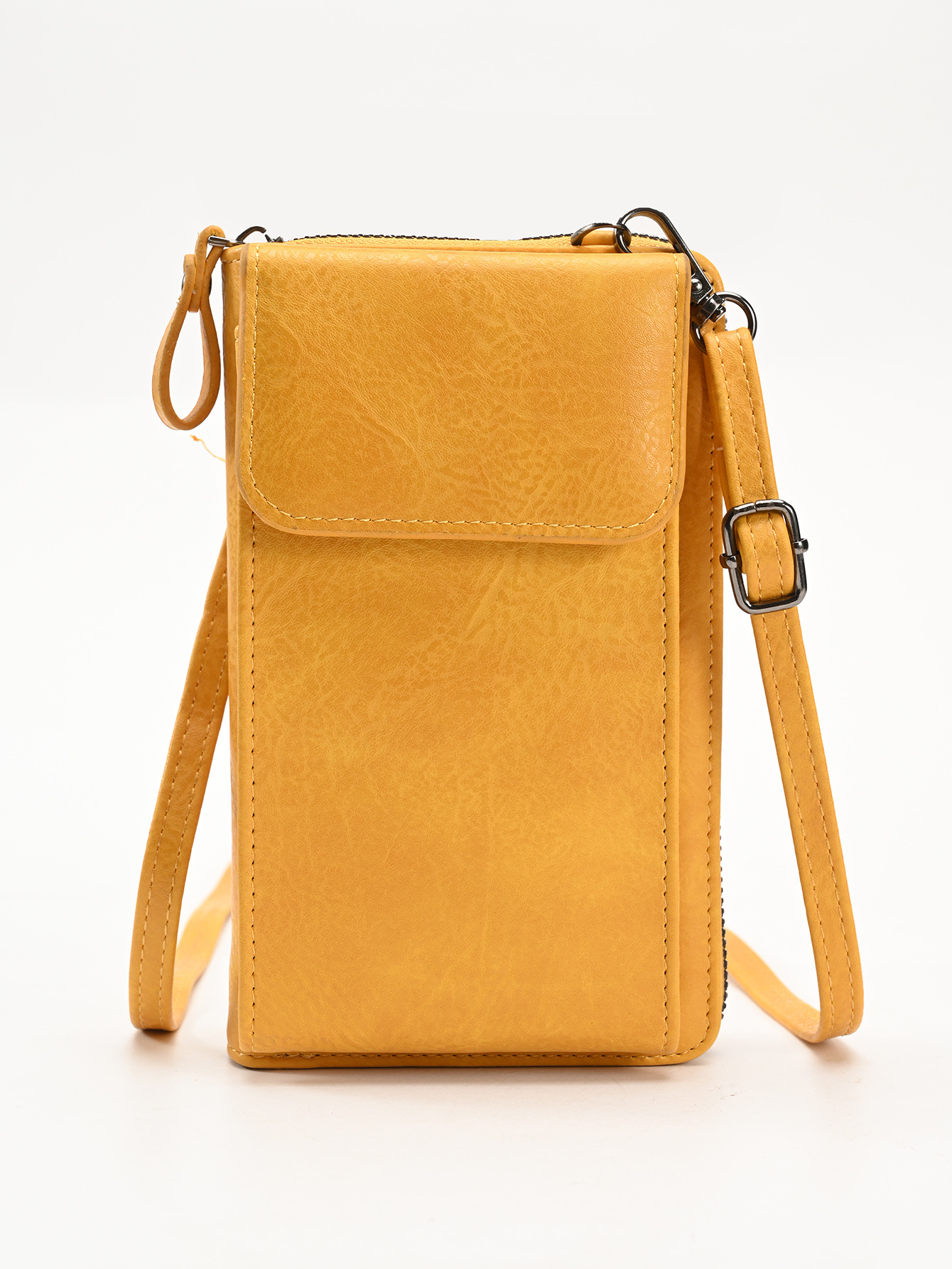 Yellow Women's PU Leather Crossbody Phone Bag with Adjustable Shoulder Strap — image 1