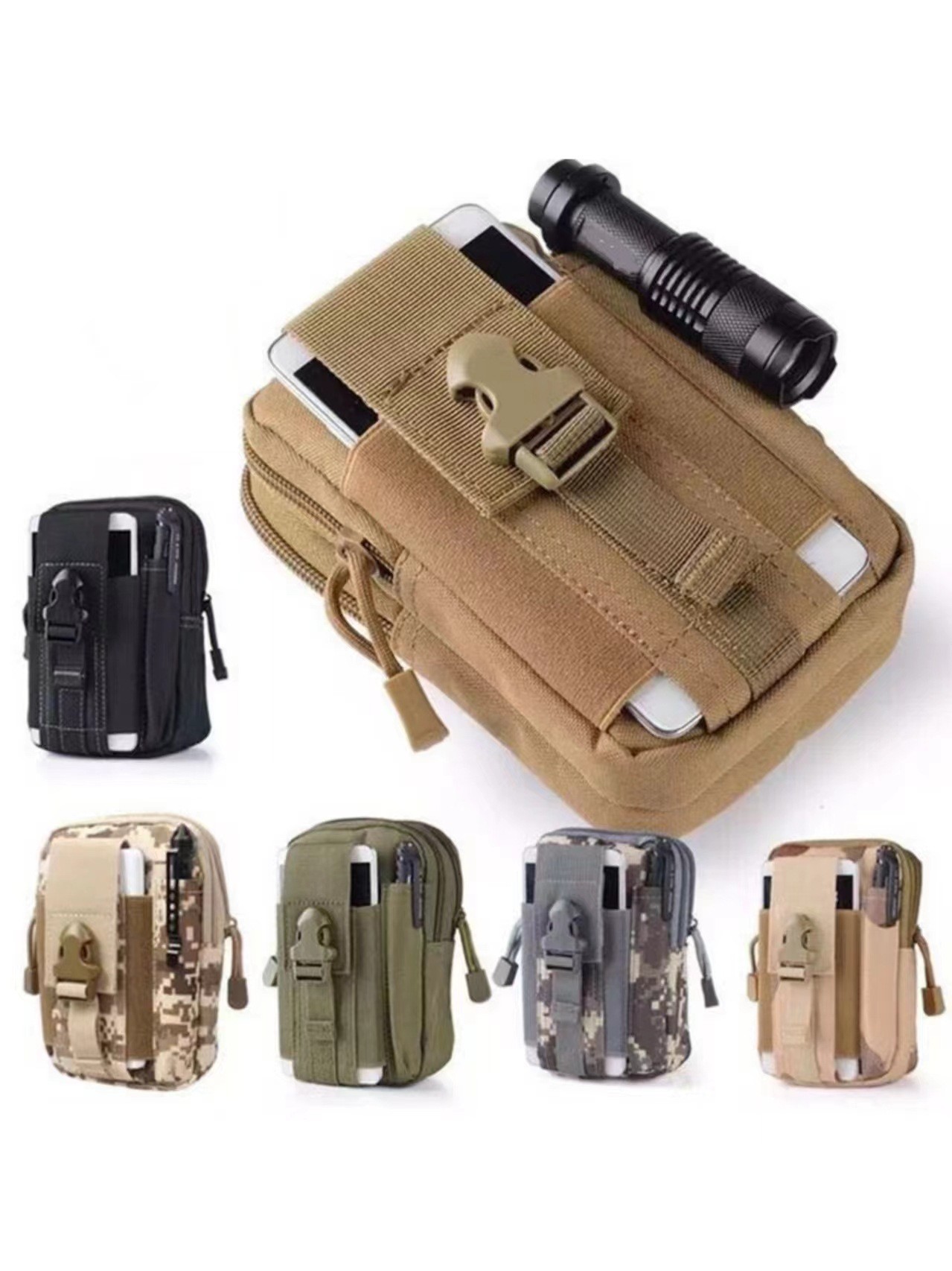 CP camouflage Tactical Molle Waist Bag Waterproof Phone Pouch for 6 inch view 2