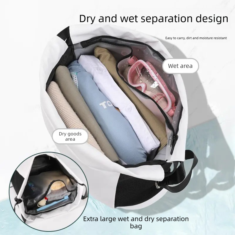 Black Waterproof Drawstring Swimming Backpack with Wet Dry Separation and Shoe view 2