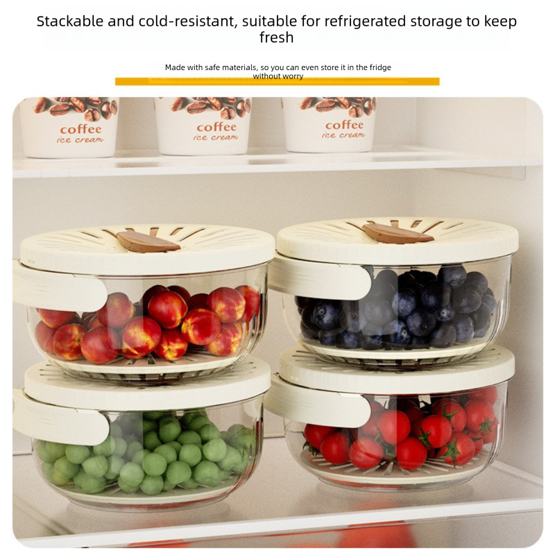 Brown Small Multi-functional Fruit and Vegetable Washing Bowl with Lid and view 3