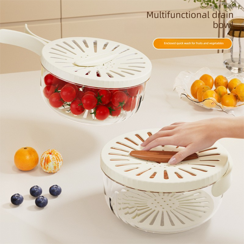 Brown large Multi-functional Fruit and Vegetable Washing Bowl with Lid and view 2