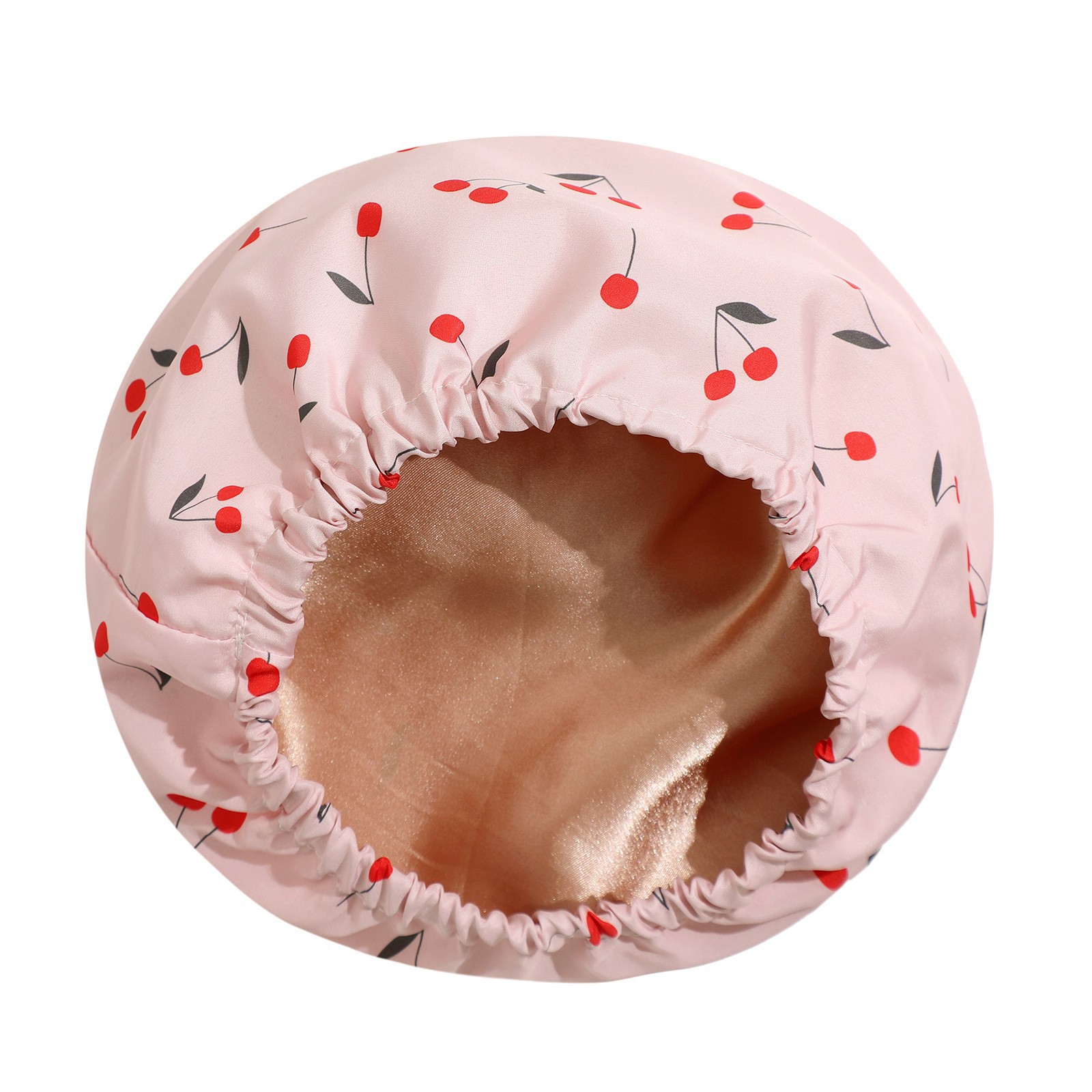 Pink cherries Premium Double-Layer Waterproof Shower Cap for Women Long Hair