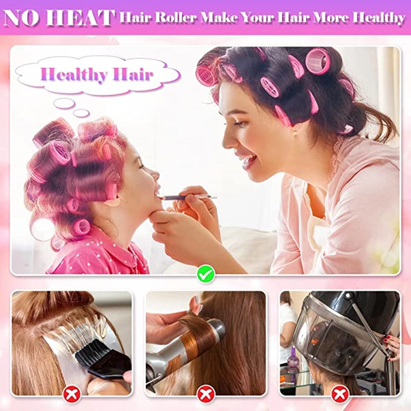 Light purple 49-Piece Pink Plastic Hair Rollers Set with Clips and Storage Bag view 3