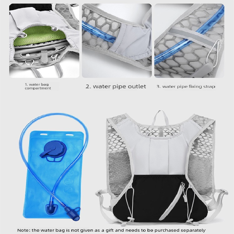 White and black Lightweight Hydration Backpack with 2L Water Bladder view 7