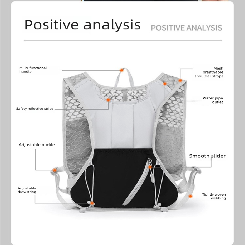 White and black Lightweight Hydration Backpack with 2L Water Bladder view 9