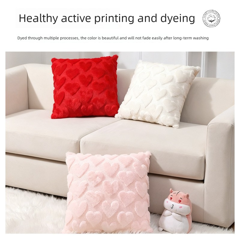 2-PCS Pink 45x45cm Heart Pattern Plush Pillow Cover with Insert – Soft view 4