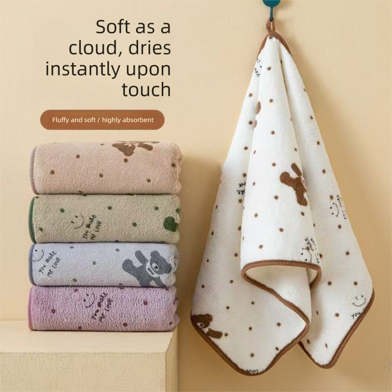 5-Pack Grey Soft Absorbent Face Towels with Bear Pattern Design – Quick-Drying view 6