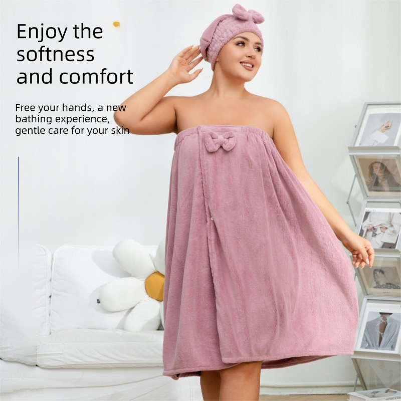 White Plus Size Bath Wrap Dress with Adjustable Elastic Waist and Bow Detail view 3