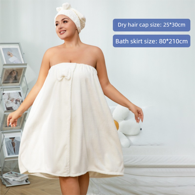 White Plus Size Bath Wrap Dress with Adjustable Elastic Waist and Bow Detail view 4