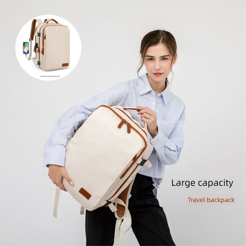 Black Large Capacity Backpack with USB Charging Port and Waterproof Fabric for view 2