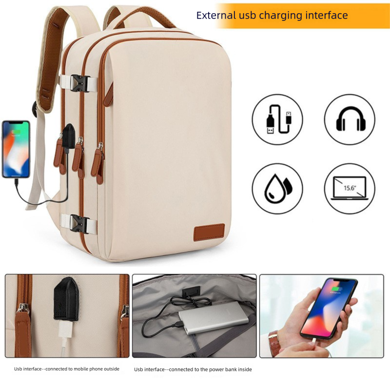 Black Large Capacity Backpack with USB Charging Port and Waterproof Fabric for view 3