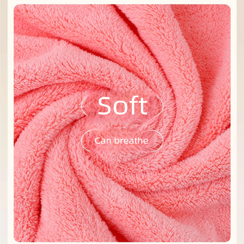 Pink Coral Fleece Thick Towel and Bath Towel Set – 4 Face Towels and 2 Bath view 3