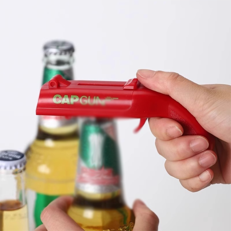 2-Pack grey and red Fun Bottle Opener with Cap Ejection Mechanism – Compact view 4