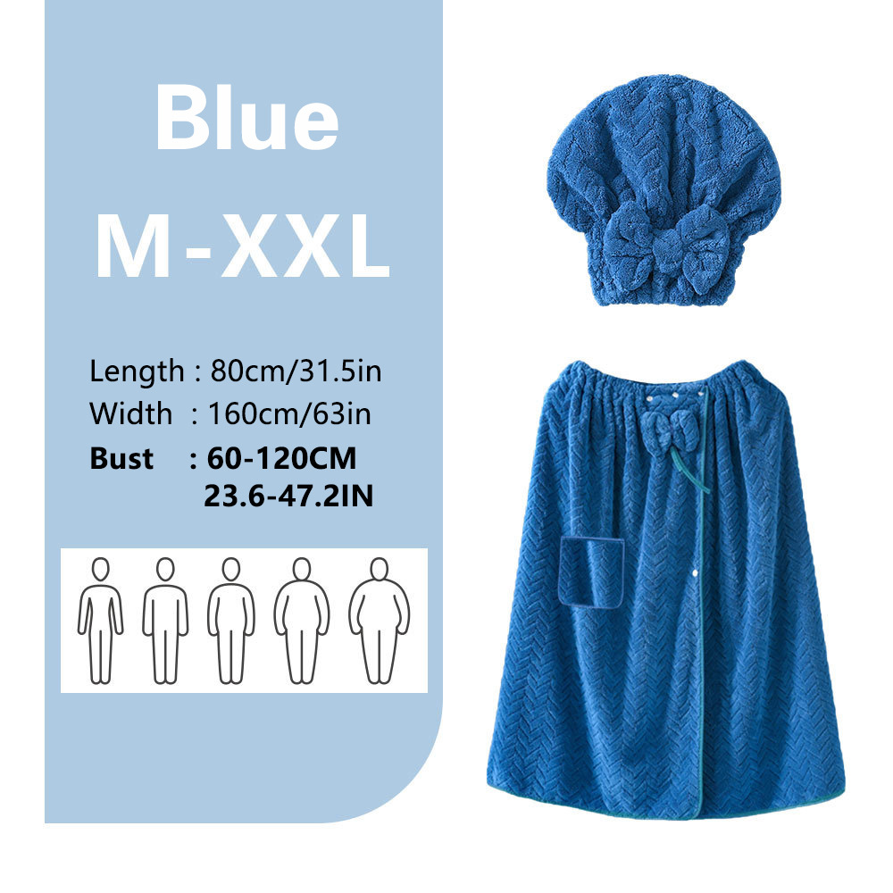 Blue Coral Fleece Bath Skirt with Matching Hair Towel – Soft Absorbent Wrap view 2
