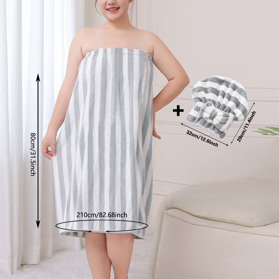 Grey Coral Fleece Bath Skirt with Matching Hair Towel – Soft Absorbent Wrap