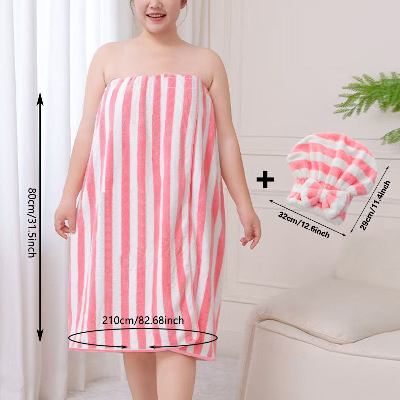 Pink Coral Fleece Bath Skirt with Matching Hair Towel – Soft Absorbent Wrap