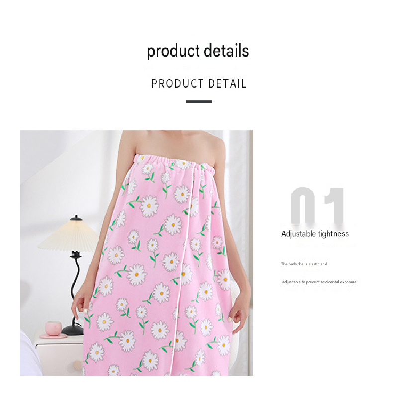 Pink Coral Fleece Bath Skirt with Matching Hair Towel – Soft Absorbent Wrap view 3