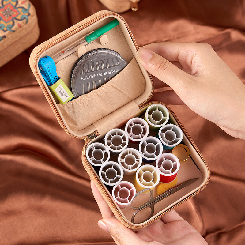 Brown Sunflower Design Portable Sewing Kit – Compact Travel Set with Needles view 3
