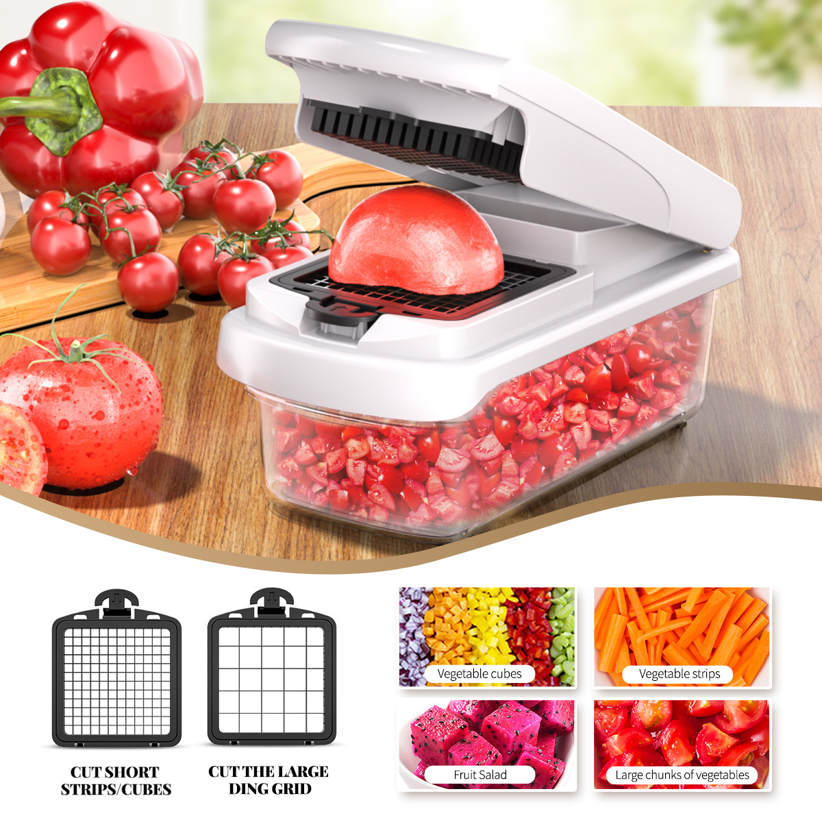 White Multifunctional Vegetable Slicer – Manual Kitchen Cutter with Adjustable view 4