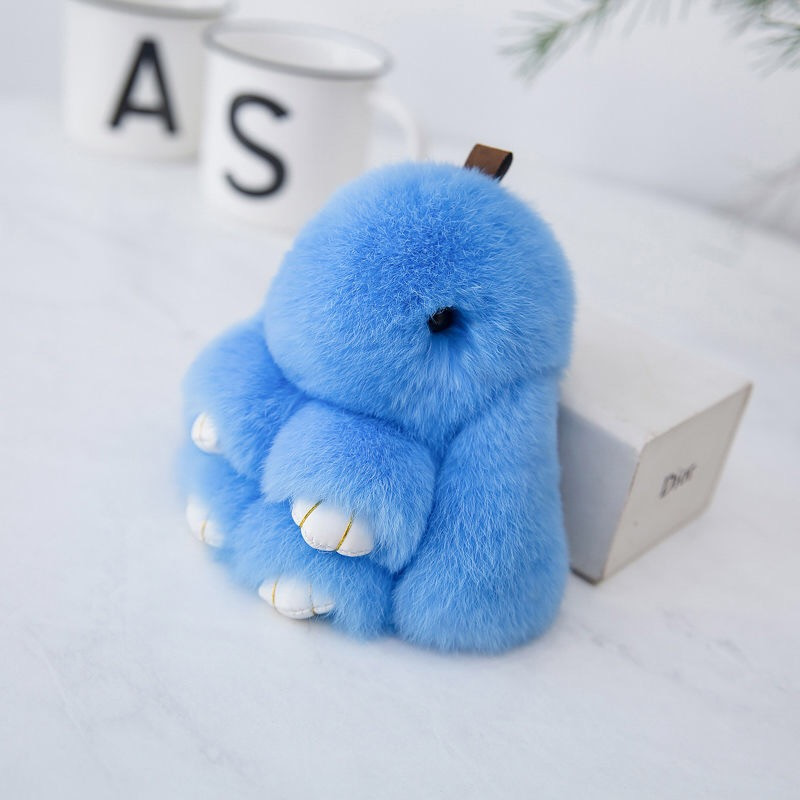 Fluffy Mini Rex Rabbit Fur Keychain Cute Bunny Bag Charm - Soft Plush Animal — image 1