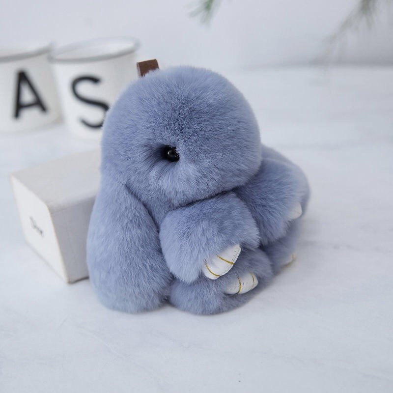 Fluffy Mini Rex Rabbit Fur Keychain Cute Bunny Bag Charm - Soft Plush Animal — image 1