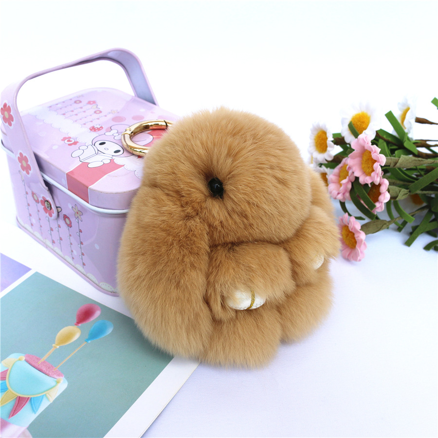 Fluffy Mini Rex Rabbit Fur Keychain Cute Bunny Bag Charm - Soft Plush Animal — image 1