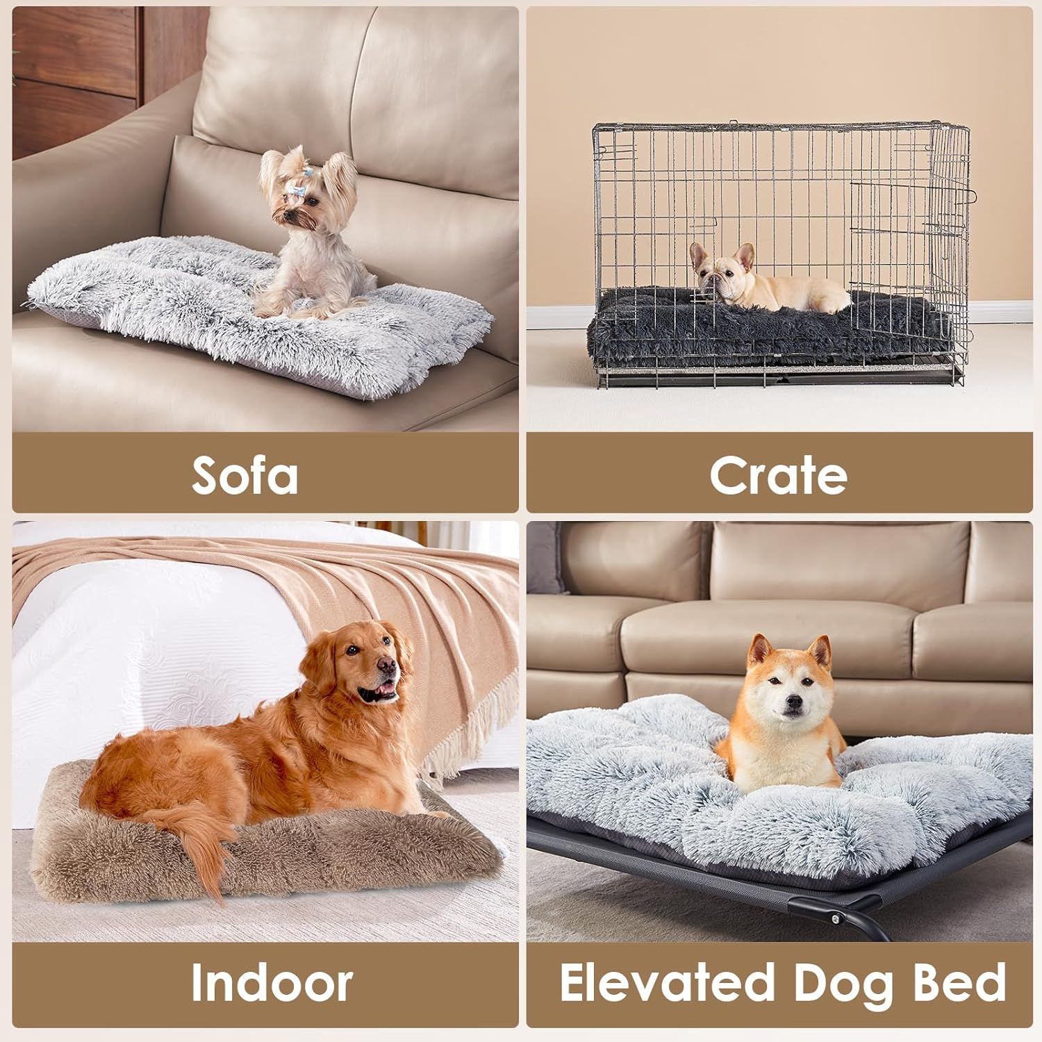 Luxury Long Plush Pet Bed Mat Faux Fur Crate Pad 55x40cm Dark Offee Soft Warm view 3