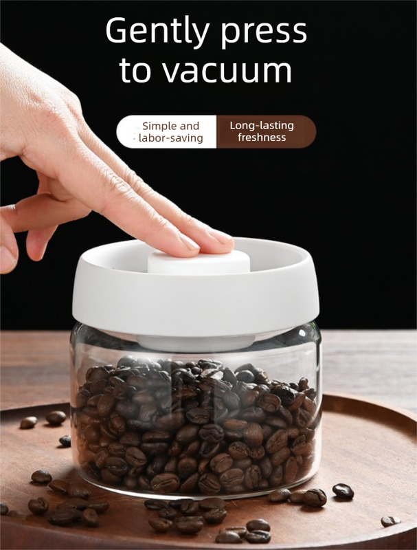 900ml Vacuum Sealed Glass Coffee Canister - One-Press Airtight Storage Jar view 3
