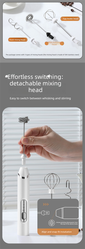 Rechargeable 3-in-1 Handheld Milk Frother Set - Electric Whisk with Egg Beater view 6