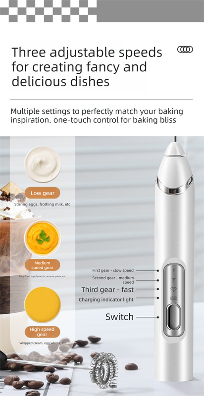 Rechargeable Electric Milk Frother with Metal Stand - Handheld Foam Maker & view 3