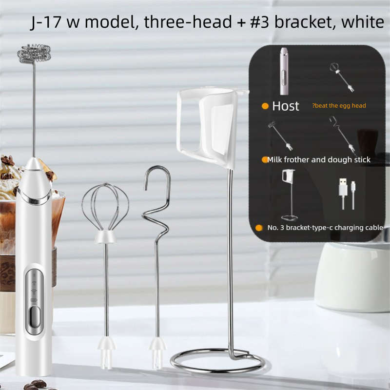 Rechargeable 3-in-1 Milk Frother Set with Metal Stand - Handheld Electric Whisk — image 1
