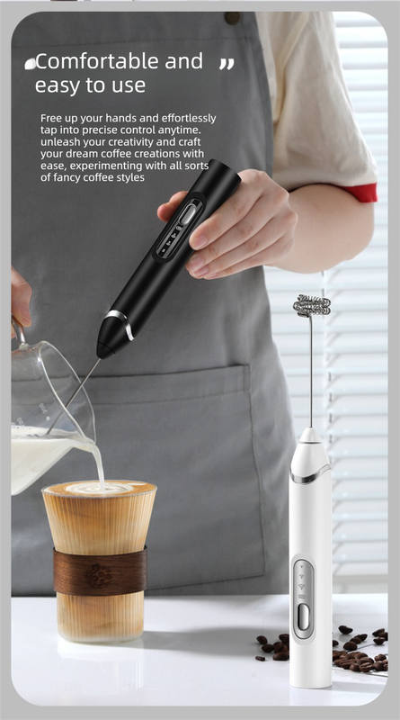 Rechargeable 3-in-1 Milk Frother Set with Metal Stand - Handheld Electric Whisk view 4
