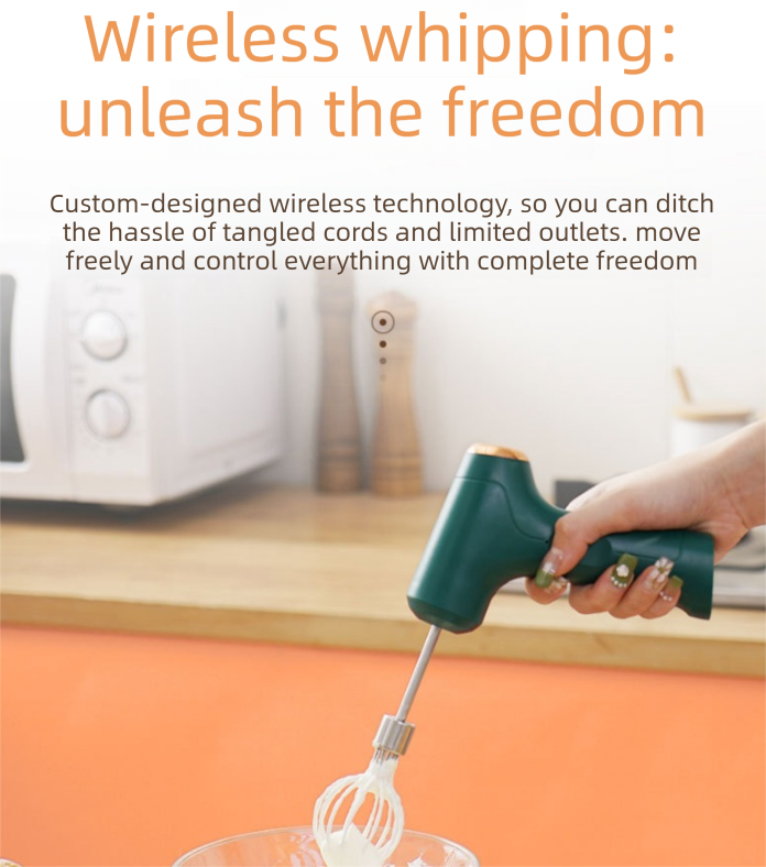 Cordless Electric Hand Mixer - Rechargeable 3-Speed Egg Beater & Cream Whisk view 2