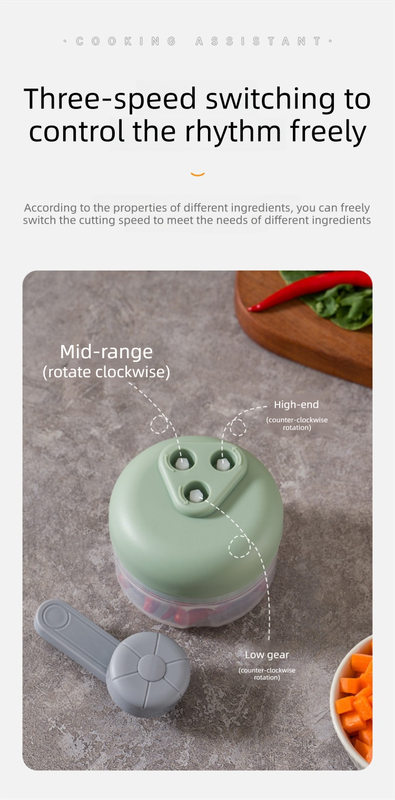 Manual Mini Garlic Chopper & Food Processor 100ml Portable 3-Speed Hand-Crank view 2