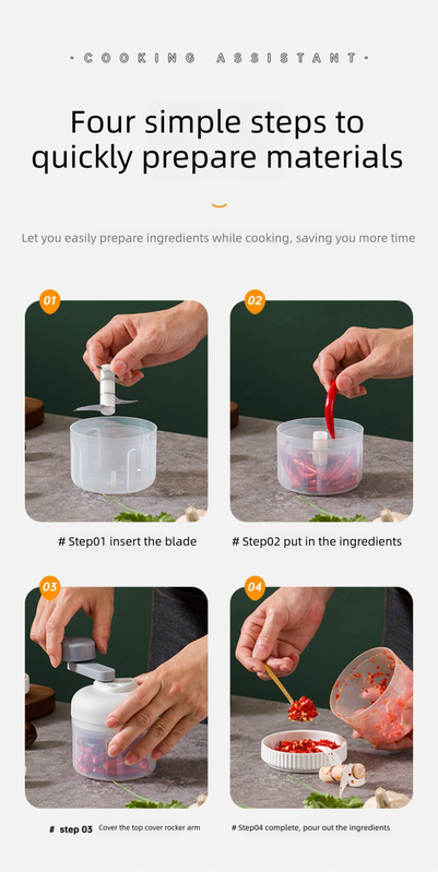 Manual Mini Garlic Chopper & Food Processor 100ml Portable 3-Speed Hand-Crank view 6