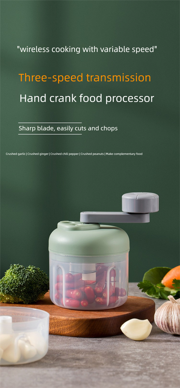 Manual Garlic Chopper & Food Processor 250ml Portable 3-Speed Hand-Crank view 3