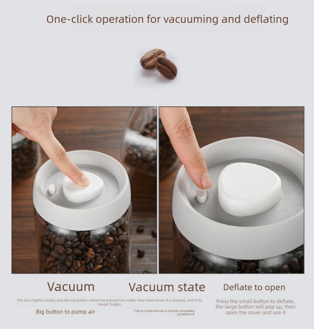 900ml Vacuum Sealed Glass Coffee Canister - One-Press Airtight Storage Jar view 4