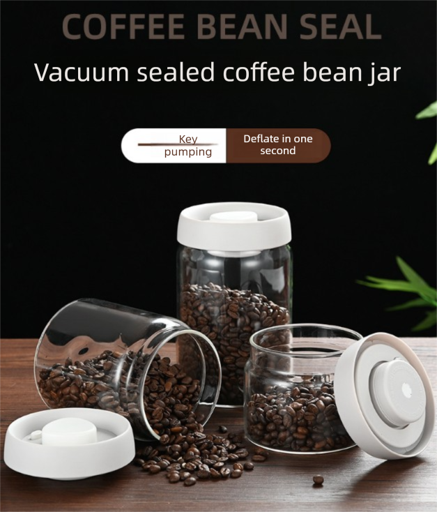 500ml Vacuum Sealed Glass Coffee Canister - One-Press Airtight Food Storage view 2