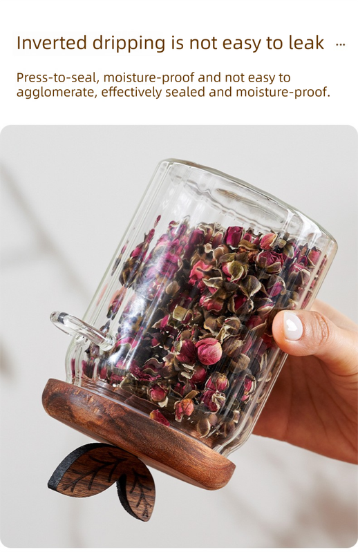 600ml Premium Borosilicate Glass Storage Jar with Acacia Wood Lid & Integrated view 5