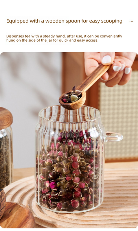 600ml Premium Borosilicate Glass Storage Jar with Acacia Wood Lid & Integrated view 7