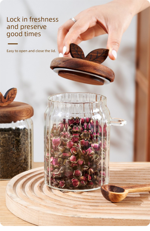 800ml Premium Borosilicate Glass Storage Jar with Acacia Wood Lid & Integrated view 3