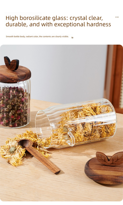 800ml Premium Borosilicate Glass Storage Jar with Acacia Wood Lid & Integrated view 6