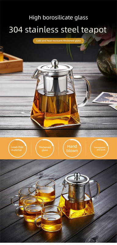 450ml Heat Resistant Glass Teapot with 304 Stainless Steel Infuser Square Base view 2