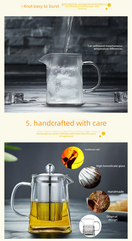 450ml Heat Resistant Glass Teapot with 304 Stainless Steel Infuser Square Base view 4