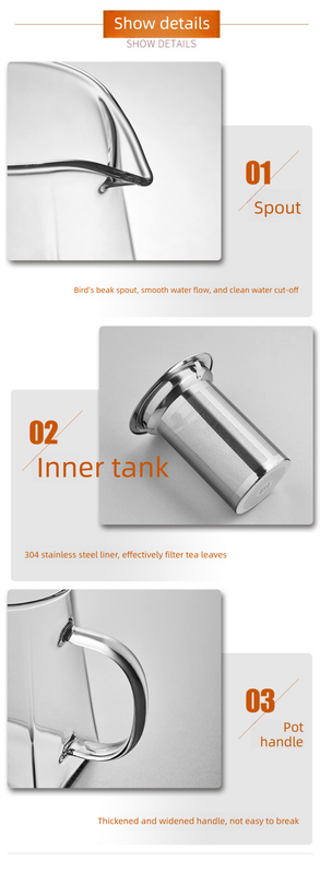 450ml Heat Resistant Glass Teapot with 304 Stainless Steel Infuser Square Base view 5