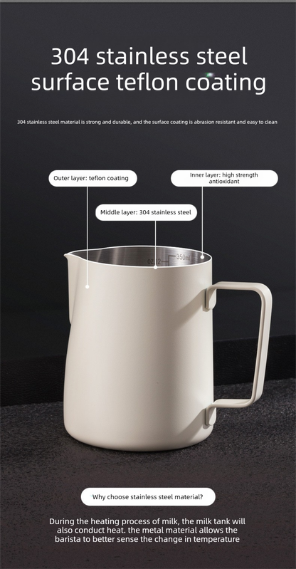 600ml Stainless Steel Milk Frothing Pitcher Pointed Spout Steaming Jug with view 3