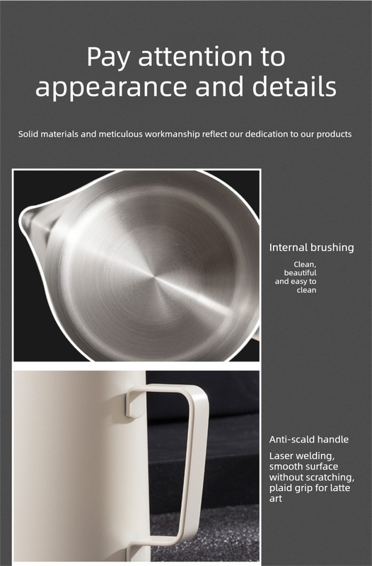 350ml Stainless Steel Milk Frothing Pitcher with Latte Art Pen Pointed Spout view 7