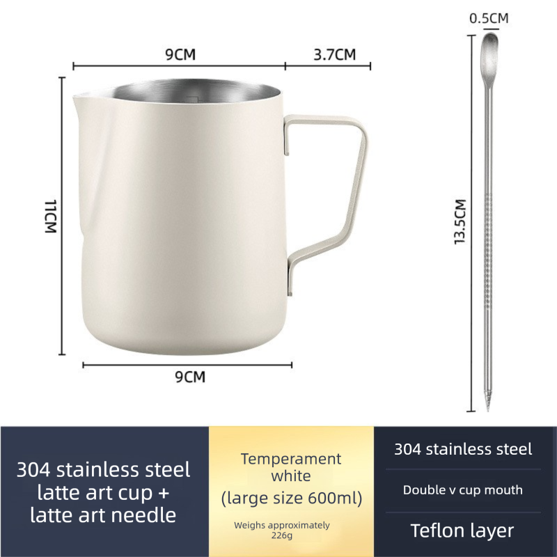 350ml Stainless Steel Milk Frothing Pitcher Pointed Spout Steaming Jug with — image 1