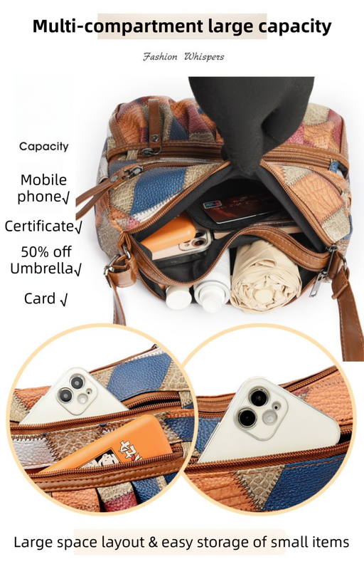 Lightweight PU Leather Pleated Shoulder Bag with Contrast Color Patchwork view 3